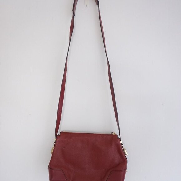 Michael Kors Burgundy Red Crosby Pebbled Leather Zip Closure Shoulder Bag Purse - Picture 2 of 16